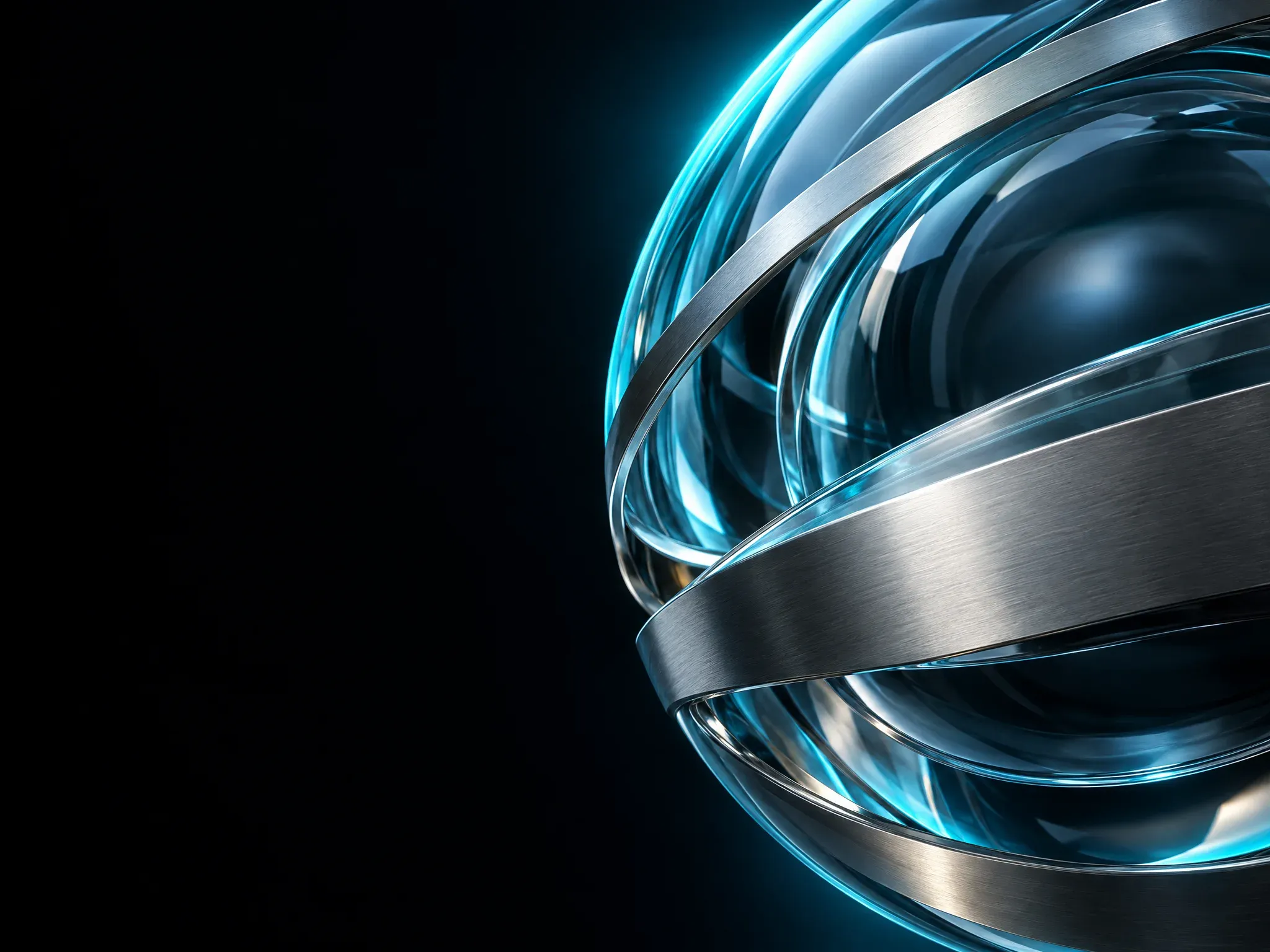 Abstract chrome orb with cyan rim light